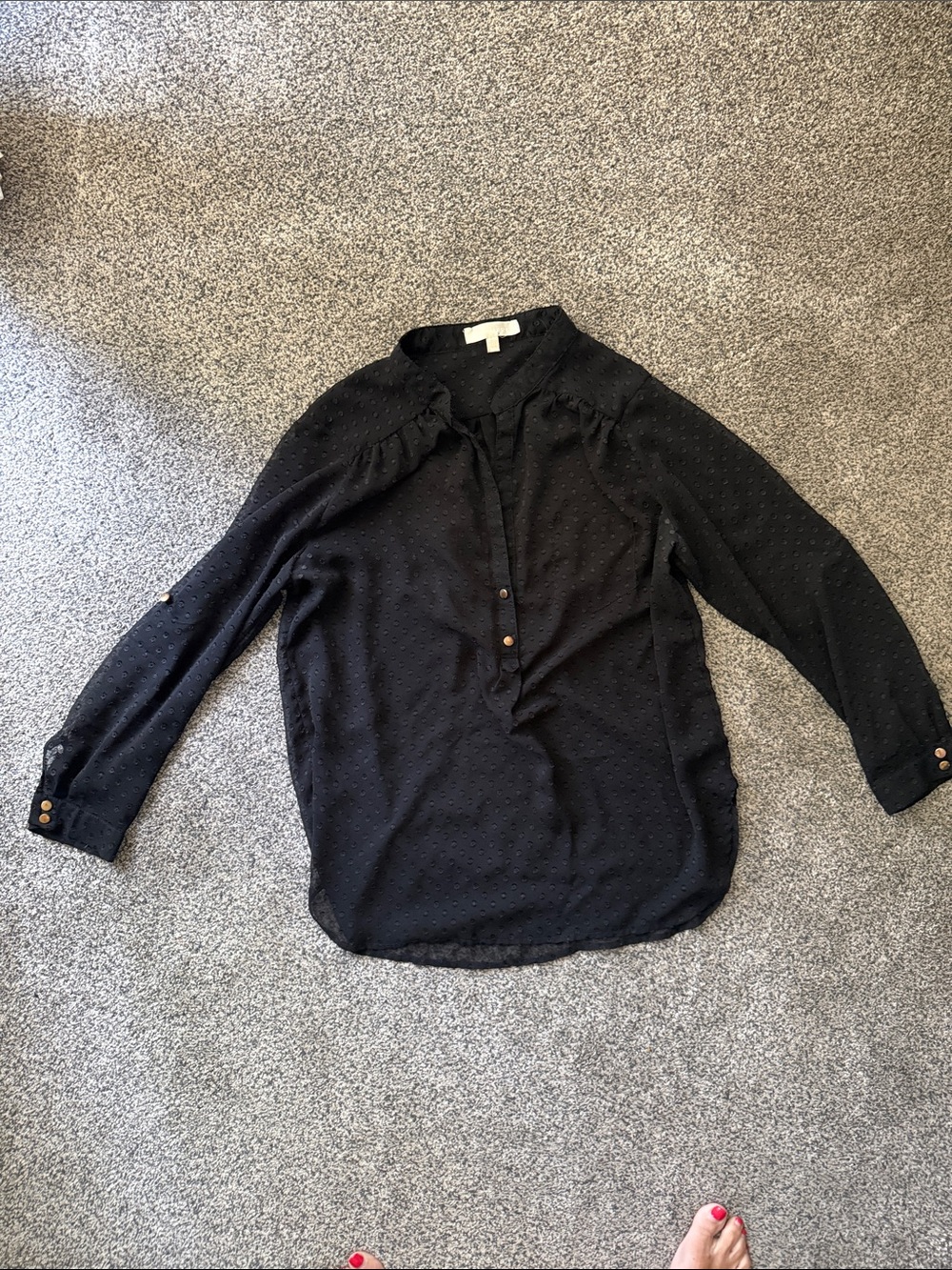 Lumiere Black Textured Dot Button-Front Blouse